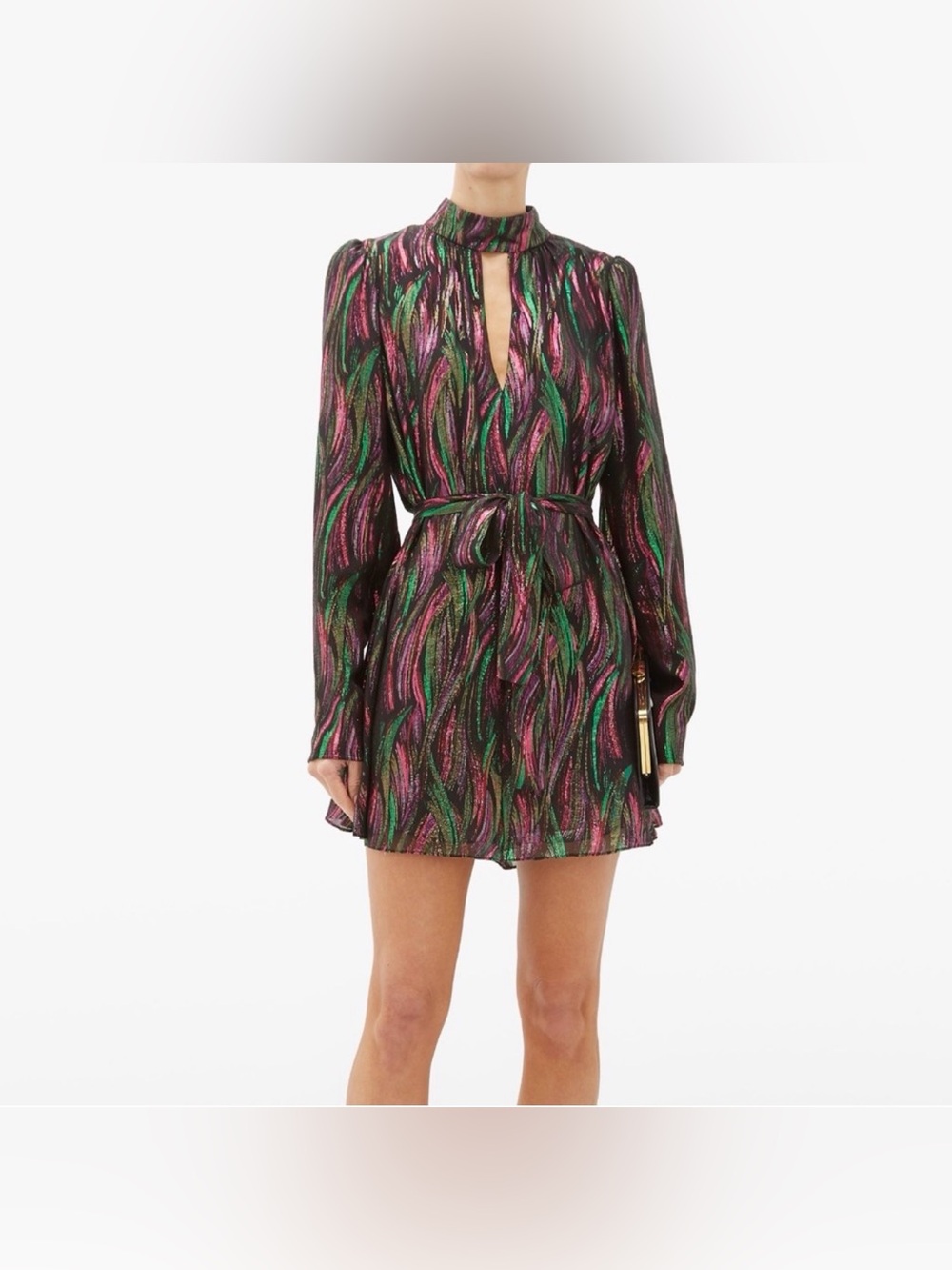 NWT Saloni Rainbow Tania Silk Metallic Mini Dress Black Multi US 6